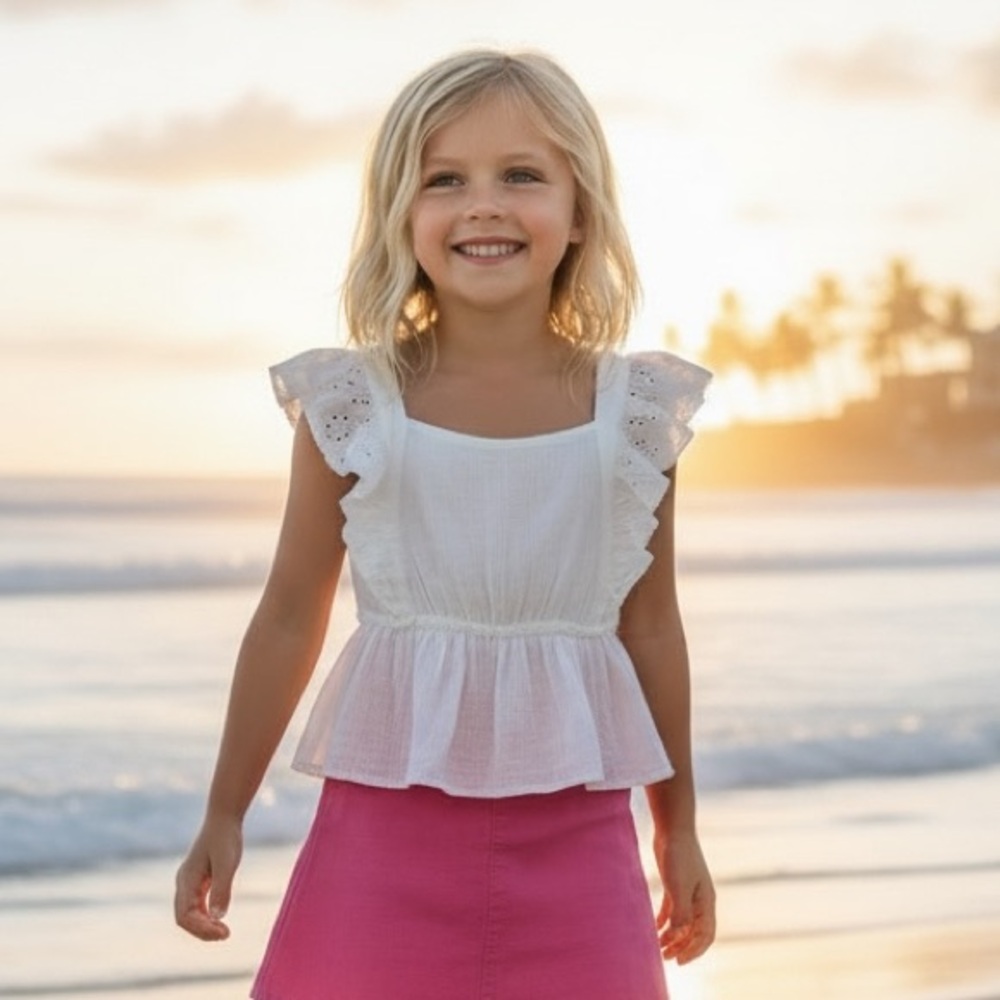 NWT Aqua from Bloomingdales Girls White Eyelet Tank Top Summer Vacation